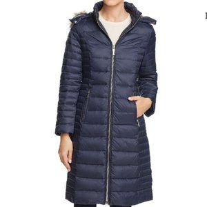 kate spade Faux Fur Trim Hooded Puffer Coat jacket deep navy size xs nwot